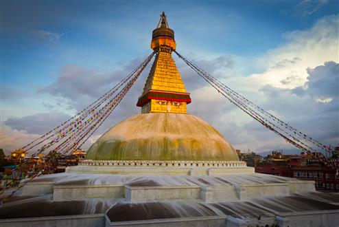 The Royal Walk in the Himalayas Boudhanath (Boudnath) Stupa at sunset. Kathmandu, Nepal (Custom).jpg